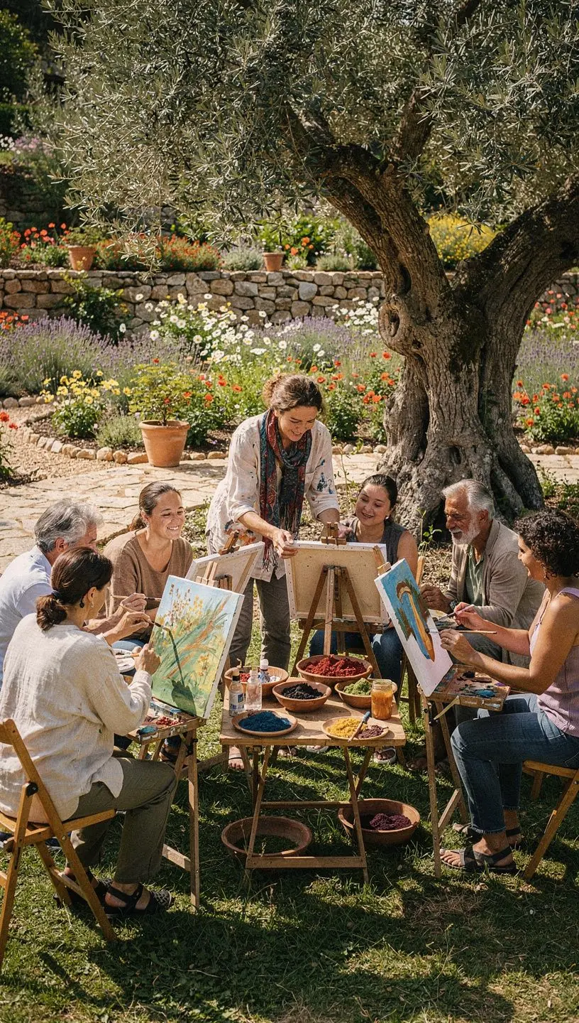 Grupo de participantes em uma sessão de yoga ao amanhecer, promovendo harmonia